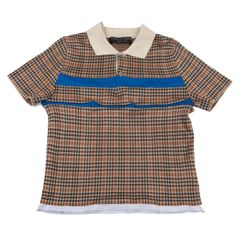 コムデギャルソン オムプリュスCOMME des GARCONS HOMME PLUS ライン切替ハウンドトゥースポロシャツ ベージュ青他M位
