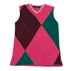 コムデギャルソン オムプリュスCOMME des GARCONS HOMME PLUS アーガイルVネックニットベスト ピンク緑M位