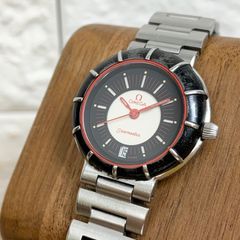 【電池交換済】OMEGA オメガ シーマスターダイナミック デイト クオーツ アンモナイト ブラック レッド 3針式 レディース 腕時計