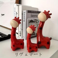 オブジェ 置物 オーナメント 3頭のキリン きりん レッド クリーム 可愛い セラミック インテリア 雑貨 ミニチュア 室内 屋内 インテリア雑貨 玄関 リビング ダイニング インテリア小物