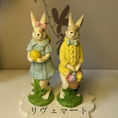 置物 オブジェ ガーデンオーナメント 卵を持っているウサギ 黄色い服 青い服 可愛い 屋外 インテリア 玄関 リビング ダイニング 装飾 庭 ガーデニング 装飾 ガーデン 樹脂 オシャレ ギフト インテリア用品 贈り物 雑貨 ミニサイズ