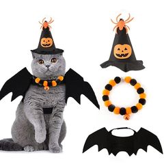 【新品】 ハロウィン ペット服 3個セット ペットコスプレ 猫 犬用 帽子 コウモリ 翼 首輪 可愛い カボチャ 蜘蛛 ペットウェア 被り物 コスプレ コスチューム 仮装 変身服 ハロウィン 写真撮影 犬服 猫服 ペット用品(3個セット)