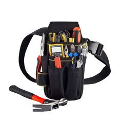 【新品】 工具袋 腰袋 工具入れ 小物入れ ウエストバッグ 多機能ポケット コンパクト設計 着脱式腰袋 仕事用 カラビナフック ベルト付 0