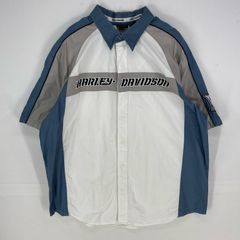 古着 ヴィンテージ ハーレーダビッドソン HARLEY DAVIDSON 半袖シャツ 刺繍ロゴ スナップボタン ショートスリーブ 2XL  ホワイト系 メンズ