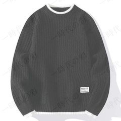 ニットセーター 重ね着風 配色 メンズ クルーネック ゆったり トップス ニット セーター 無地 秋冬 シンプル 長袖 男性 秋冬 防寒 ルーズ リブ裾