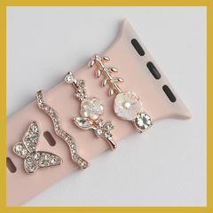[SUGARSII] アップルウォッチ アクセサリー キラキラ 華やか かわいい レディース パール ジルコニア ハート 蝶 花 Apple Watch チャーム 38mm 40mm 41mm 42mm 44mm 45mm 46mm 49mm 1