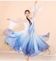 中華風ダンス衣装 グラデーション中国古典舞踊ダンス衣装 長袖 チャイナ風民族ダンスウェア 古典バレエ衣装 モダンドレス 傘ダンス ファダンス カンフー衣装 ダンス チャイナドレス