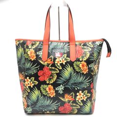 Christian Louboutin（クリスチャンルブタン）フラワープリント トートバッグ ブラック オレンジ レザー 花柄 レディース【中古】