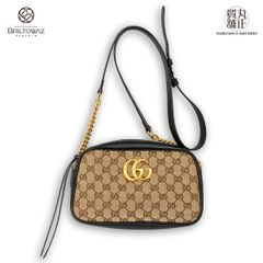 グッチ GGマーモント 斜め掛けショルダーバッグ Ref.467632 GGキャンバス ベージュ ブラック ゴールド金具 レディース 旅行 アウトドア GUCCI USED【中古】【ブリルトワーゼ】【丸正質舗】【質屋】(M212857)