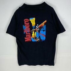 古着 90's/90年代 アンビル Anvil USA製 半袖Tシャツ 胸ポケット マルボロ シングルステッチ XL  ブラック系 バックプリント メンズ