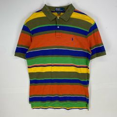 古着 ポロバイラルフローレン Polo by Ralph Lauren 鹿の子 半袖シャツ ワンポイント ポロシャツ L  グリーン系 ボーダー メンズ