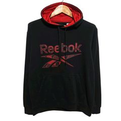 Reebok リーボック プルオーバーパーカー ブラック レッド メンズ M