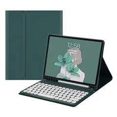 【新品】 Disonbeir キーボードケース iPad Mini5用 iPad Mini4用 Bluetooth カラーキーボード カバー お洒落 可愛い 丸型キー マグネット分離式 ペンシル収納可能 レディース 女性 学生 ビジネス 人気 (深緑)