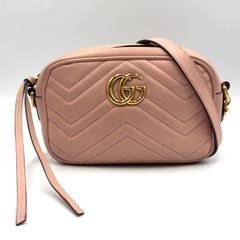 【新着】GUCCI GGマーモント キルティング ミニバッグ チェーンショルダーバッグ レザー ライトピンク ショルダーバッグ ゴールド 448065