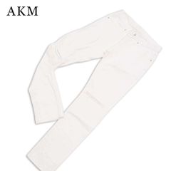 AKM エイケイエム 通年★ ストレッチ ダメージ加工 スキニー デニム パンツ ジーンズ Sz.L メンズ 白