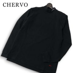 CHERVO シェルボ 通年★ 長袖 ストレッチ ロゴ刺繍 モックネック カットソー ロンTシャツ 大きいサイズ Sz.52 メンズ 黒