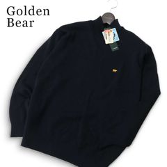 【新品 未使用】 Golden Bear ゴールデンベア 秋冬★ ウール ハイネック ロゴ刺繍 ニット セーター 日本製 Sz.L メンズ 紺