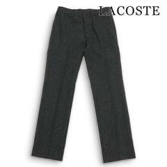 LACOSTE ラコステ 秋冬★ ウール チェック スリム トラウザー スラックス パンツ Sz.76 メンズ 黒