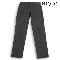 UNIQLO ユニクロ 秋冬 ストレッチ グレンチェック★ ヒートテック スラックス パンツ 大きいサイズ Sz.88cm メンズ 灰