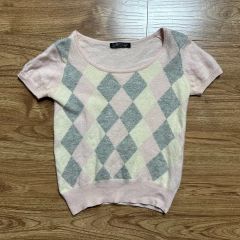 ヴィンテージ グレー ピンク アーガイル 半袖 Tシャツ グレー ピンク 姫ギャル ロギャル ラテ リズリサ