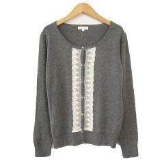 プーラフリーム pour la frime カーディガン ニット レース アンゴラ混 L グレー
