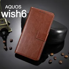 AQUOS wish6 手帳型 ブラウン スマホケース