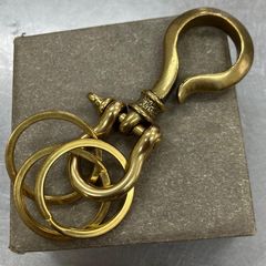 真鍮製カラビナ シンプルデザインフック 真鍮キーリング 二重リング付き