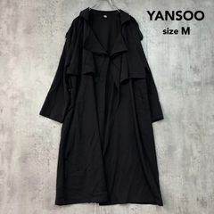 YANSOO ヤンソー M トレンチコート ロングコート ブラック アウター 落ち感 ドレープ ケープ風 ビッグカラー ガンフラップ エポレット ロング丈 コート スプリングコート 薄手 上着 羽織り ゆったり オーバーサイズ 無地 ★ ■ ◇■