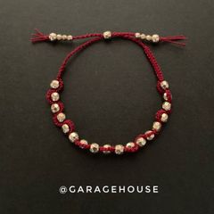 ハンドメイド [ 2650 ] ブレスレット 12〜19cm マクラメ編み レッド × ゴールド