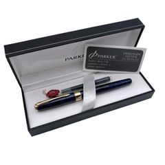 【未使用】PARKER SONNET パーカー ソネット 万年筆 マーブルブルー 18K F 細字 金ペン先 フランス製 ゴールドトリム 箱あり インク付属