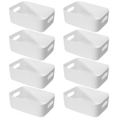 ☆新品☆収納カゴ おしゃれ収納ボックス 小物入れケース ポリプロピレンケース 収納バスケット 白 小物入れ 雑貨整理 卓上収納ケース 取っ手付き クローゼット 押入れ収納 洗面所/リビング/キッチン収納 8個セット 3463a8f6