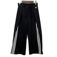 アディダスオリジナルス adidas originals サイドライン ワイドレッグ ラップ パンツ S 黒 ブラック GN3169