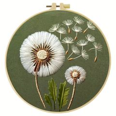 【大人初心者向け】刺繍キット タンポポ柄 20x20cm 手芸 手芸キット 説明書・ストレッチフレーム・針付き 部屋飾り オフィス装飾 ホリデーギフト