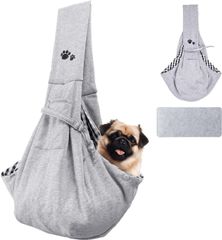 犬 抱っこ紐 小型犬 超小型犬 バッグ ペット キャリーバッグ ペットスリング 肩パッド 底板付き 飛び出し防止用ストラップ付 安全ロープ付き ポケット付き 斜めショルダーバッグ お出かけ抱っこ(グレー)