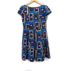 ロイスクレヨン Lois CRAYON フラワープリント フレア ワンピース ひざ丈 キャップスリーブ タック M ブルー 青 ネイビー 紺 /FT18