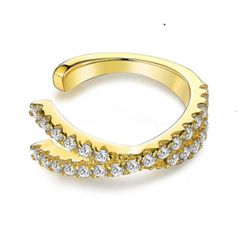 フェイクピアス メンズ レディース ジルコニア ゴールド 交叉 二連 イヤリングピアス フープピアス シルバー925 金属アレルギー対応 ファッション アクセサリー 一個販売