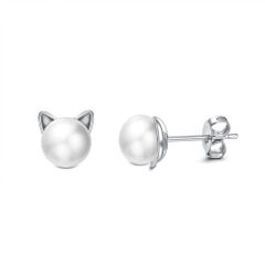 パール ピアス レディース シルバー 真珠 シルバー925製 パールピアス 猫耳 シルバー925製 結婚式 お呼ばれ 小顔 両耳用 アクセサリー