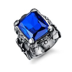 ファッション アクセサリー メンズ 指輪 ごつい 印台リング ロック レトロ アンティーク ステンレス指輪 爪 ブラックリング スカル レディース 幅広 (ブルー, 17)