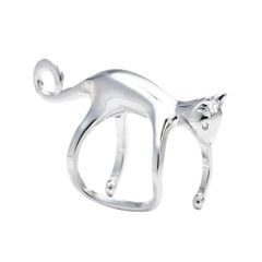 イヤーカフ レディース 猫モチーフ ノンホールピアス シルバー&ゴールド 耳飾り アクセサリー (シルバー)