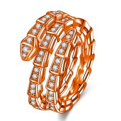 指輪 レディース フリーサイズ スネークリング ジルコニア ピンクゴールド指輪 蛇 金属アレルギー対応 アクセサリー (ピンクゴールド)