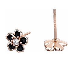 レディース S925シルバー ピアス 金属アレルギー対応 小さめ 花ピアス ゴールド ジルコニア 5つの花びら ジルコニア 式 両耳用 ローズゴールド