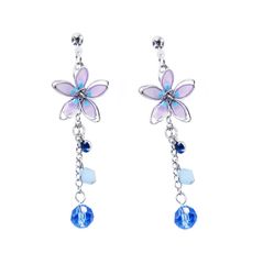イヤリング ノンホールピアス 18k メッキ 花 揺れる 和風 レディース ブルー 樹脂 イヤリング