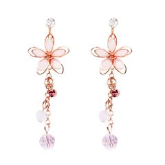 イヤリング ノンホールピアス 18k メッキ 花 揺れる 和風 レディース ピンク コンバータ イヤリング