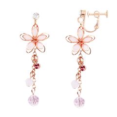 イヤリング ノンホールピアス 18k メッキ 花 揺れる 和風 レディース ピンク ネジ イヤリング