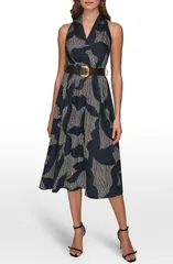ダナ キャラン ニューヨーク レディース トップス ワンピース プリント ミディ ノースリーブ Donna Karanew York Print Belted Sleeveless Midi Dres