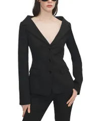 マックイーン レディース アウター ジャケット・ブルゾン ウール McQueen Wool OfftheShoulder Harness Jacket Black ブラック