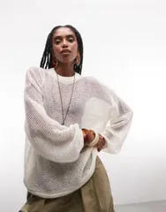 エイソス レディース アウター ニット・セーター ASOS DESIGN open stitch crochet slouchy sweater in cream クリーム