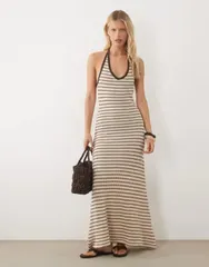 エイソス レディース トップス ワンピース Vネック プリント ジャージー マキシ ホルター ASOS DESIGN crochet jersey v neck halter neck maxi dr