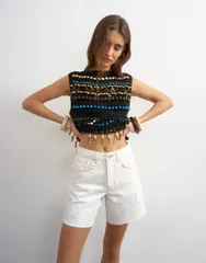 トップショップ レディース ボトムス ハーフパンツ・ショーツ ショートパンツ デニム Topshop Editor denim shorts with raw hem in bone デニム