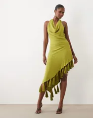 エイソス レディース トップス ワンピース アシンメトリー ミディ ホルター ASOS DESIGN halter neck asymmetric midi dress with tassel hem